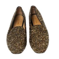 Pre Owned Dsquared2 Gold Glitter Crystal Embellished Smoking Slippers Size 41