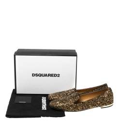 Pre Owned Dsquared2 Gold Glitter Crystal Embellished Smoking Slippers Size 41