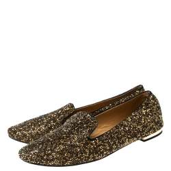 Pre Owned Dsquared2 Gold Glitter Crystal Embellished Smoking Slippers Size 41