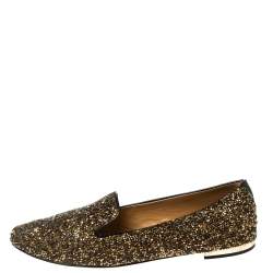 Pre Owned Dsquared2 Gold Glitter Crystal Embellished Smoking Slippers Size 41