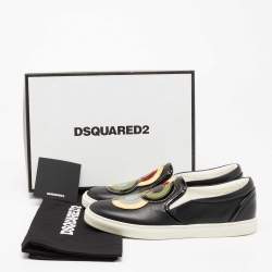 Dsquared2 Black Leather And Python Trim Slip On Sneakers Size 37