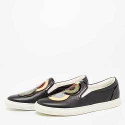 Dsquared2 Black Leather And Python Trim Slip On Sneakers Size 37