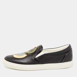 Dsquared2 Black Leather And Python Trim Slip On Sneakers Size 37