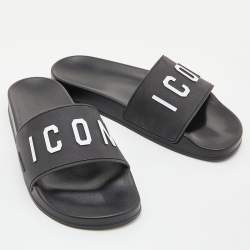 Dsquared2 Black Rubber Icon Flat Slides Size 40