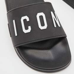 Dsquared2 Black Rubber Icon Flat Slides Size 40