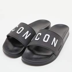 Dsquared2 Black Rubber Icon Flat Slides Size 40