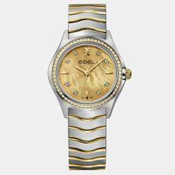 Ebel MOP 18K Yellow Gold Stainless Steel Wave 1216571 Quartz Women's Wristwatch 30 mm
