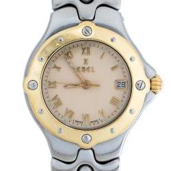 Pre Owned Ebel Beige Two-Tone Stainless Steel Sportwave E608762 Women's Wristwatch 28 mm