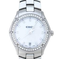 Pre Owned Ebel Mother Of Pearl Stainless Steel Diamond Classic Sport 1215983 Women's Wristwatch 27 mm