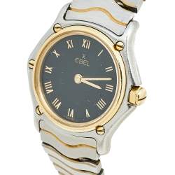 Pre Owned Ebel Black 18k Yellow Gold Stainless Steel Classic Wave 166901 Women's Wristwatch 24 mm
