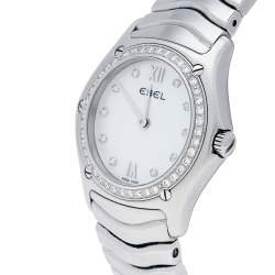 Pre Owned Ebel Mother of Pearl Diamond Stainless Steel Classic Wave E9090F24 Women's Wristwatch 28 mm
