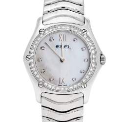 Pre Owned Ebel Mother of Pearl Diamond Stainless Steel Classic Wave E9090F24 Women's Wristwatch 28 mm