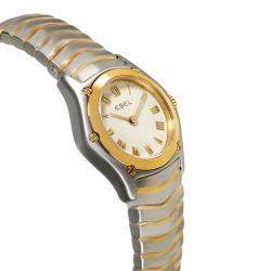 Pre Owned Ebel White 18K Yellow Gold And Stainless Steel Classic Wave 1157F11-1225 Women's Wristwatch 24 MM
