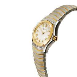 Pre Owned Ebel White 18K Yellow Gold And Stainless Steel Classic Wave 1157F11-1225 Women's Wristwatch 24 MM