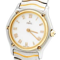 Pre Owned Ebel Mother of Pearl 18k Yellow Gold Stainless Steel Classic Wave 1090121 Women's Wristwatch 27 mm