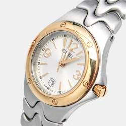 Ebel Silver 18k Yellow Gold Stainless Steel Sport Wave E1957K21 Women's Wristwatch 28 mm