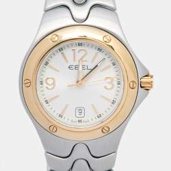 Ebel Silver 18k Yellow Gold Stainless Steel Sport Wave E1957K21 Women's Wristwatch 28 mm