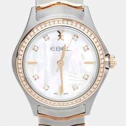 Pre Owned Ebel Mother of Pearl 18k Rose Gold Stainless Diamond Steel Wave 1216325 Women's Wristwatch 30 mm