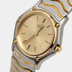Pre Owned Ebel Champagne 18k Yellow Gold Stainless Steel Classic Wave 166901 Women's Wristwatch 24 mm