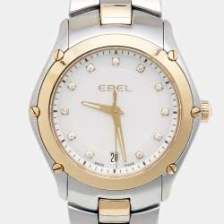 Pre Owned Ebel Mother Of Pearl 18K Yellow Gold Stainless Steel Classic Sport 1953Q21/99450 Women's Wristwatch 28 mm