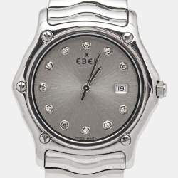 Pre Owned Ebel Grey Diamond Stainless Steel Sport Classic 9087132 Women's Wristwatch 33 mm 