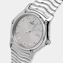 Pre Owned Ebel Grey Diamond Stainless Steel Sport Classic 9087132 Women's Wristwatch 33 mm 