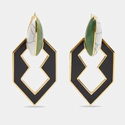 Eddie Borgo Peaked Linked Jade Howlite Enamel Gold Tone Earrings