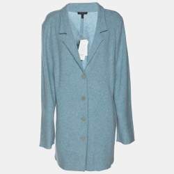 Pre Owned Eileen Fisher Blue Wool Button Front Blazer XXL