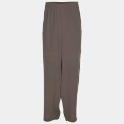 Pre Owned Eileen Fisher Grey Crepe Wide Leg Trousers XXL