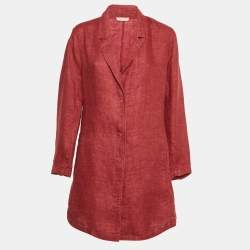 Pre Owned Eileen Fisher Red Linen Mid-Length Coat M