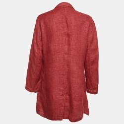 Pre Owned Eileen Fisher Red Linen Mid-Length Coat M
