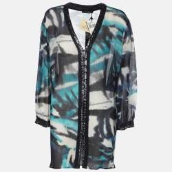 Pre Owned Elena Miro Blue Chiffon Embellished Shirt XXL