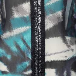 Pre Owned Elena Miro Blue Chiffon Embellished Shirt XXL