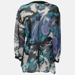 Pre Owned Elena Miro Blue Chiffon Embellished Shirt XXL