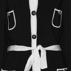 Pre Owned Elena Miro Black/White Knit Belted Cardigan XL
