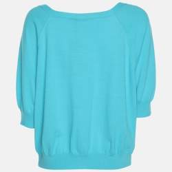 Pre Owned Elena Miro Teal Cotton Knit Button Front Crop Top XL