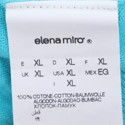Pre Owned Elena Miro Teal Cotton Knit Button Front Crop Top XL