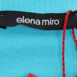 Pre Owned Elena Miro Teal Cotton Knit Button Front Crop Top XL
