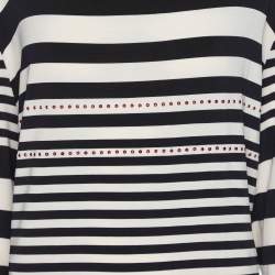 مملوكة مسبقًا تي شيرت إيليينا ميرو جيرسي مخطط أزرق/كريمي مزين بأكمام كاملة مقاس كبير جداً (اكسترا لارج)