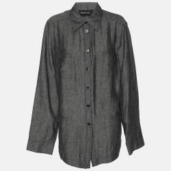 Pre Owned Elena Miro Grey Linen Marble Stirup Long Sleeve Shirt L
