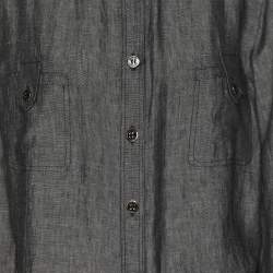 Pre Owned Elena Miro Grey Linen Marble Stirup Long Sleeve Shirt L