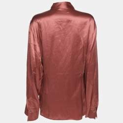 Pre Owned Elena Miro Metallic Pink Silk Long Sleeve Shirt XL