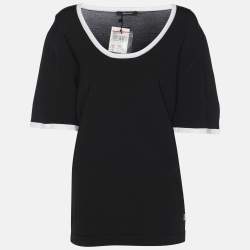 Pre Owned Elena Miro Black/White Stretch Knit Crew Neck T-Shirt XXL
