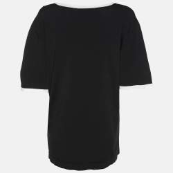 Pre Owned Elena Miro Black/White Stretch Knit Crew Neck T-Shirt XXL