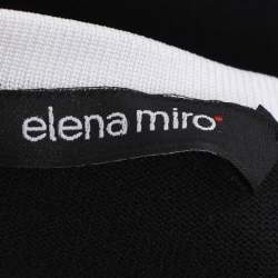Pre Owned Elena Miro Black/White Stretch Knit Crew Neck T-Shirt XXL