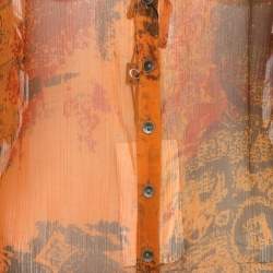 Pre Owned Elena Miro Orange Printed Chiffon Blouse L