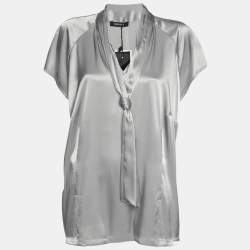 Pre Owned Elena Miro Grey Stretch Satin Neck Tie Tops XXL