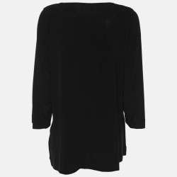 Pre Owned Elena Miro Black Jersey Ruched Neck Blouse L