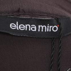 Pre Owned Elena Miro Dark Brown Chiffon Ruffle Front Long Sleeve Shirt L