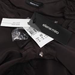 Pre Owned Elena Miro Dark Brown Chiffon Ruffle Front Long Sleeve Shirt L